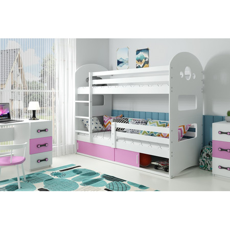 Gyerek emeletes ágy DOMINIK tárolóhellyel 80x160 cm - fehér Rózsaszín BMS