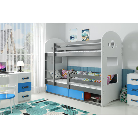 Gyerek emeletes ágy DOMINIK tárolóhellyel 80x190 cm - grafit Kék BMS