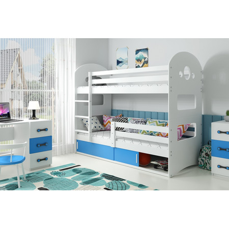 Gyerek emeletes ágy DOMINIK tárolóhellyel 80x160 cm - fehér Kék BMS
